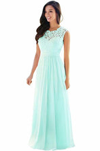 Load image into Gallery viewer, Lace Chiffon Prom Dresses A Line Round Neck Long Evening Dresses