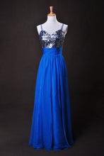 Load image into Gallery viewer, Cheap Prom Dresses Blue A Line Spaghetti Straps Floor Length Chiffon Cz