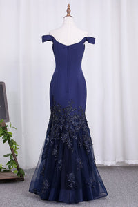 2024 New Arrival Mermaid Off The Shoulder Tulle Evening Dresses With Applique