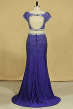 Load image into Gallery viewer, 2024 Regency Two-Piece Scoop Sheath With Beading And Slit Prom Dresses Spandex Open Back