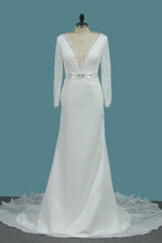 Load image into Gallery viewer, 2023 Chiffon Long Sleeves V Neck Wedding Dresses Mermaid With Sash