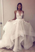 Load image into Gallery viewer, A Line Sleeveless Tulle Prom Dress With Appliques, Cheap Beach Wedding Dress