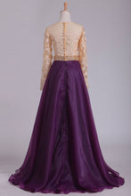 Load image into Gallery viewer, 2024 Long Sleeves Prom Dresses Scoop A Line With Applique And Beads Floor Length