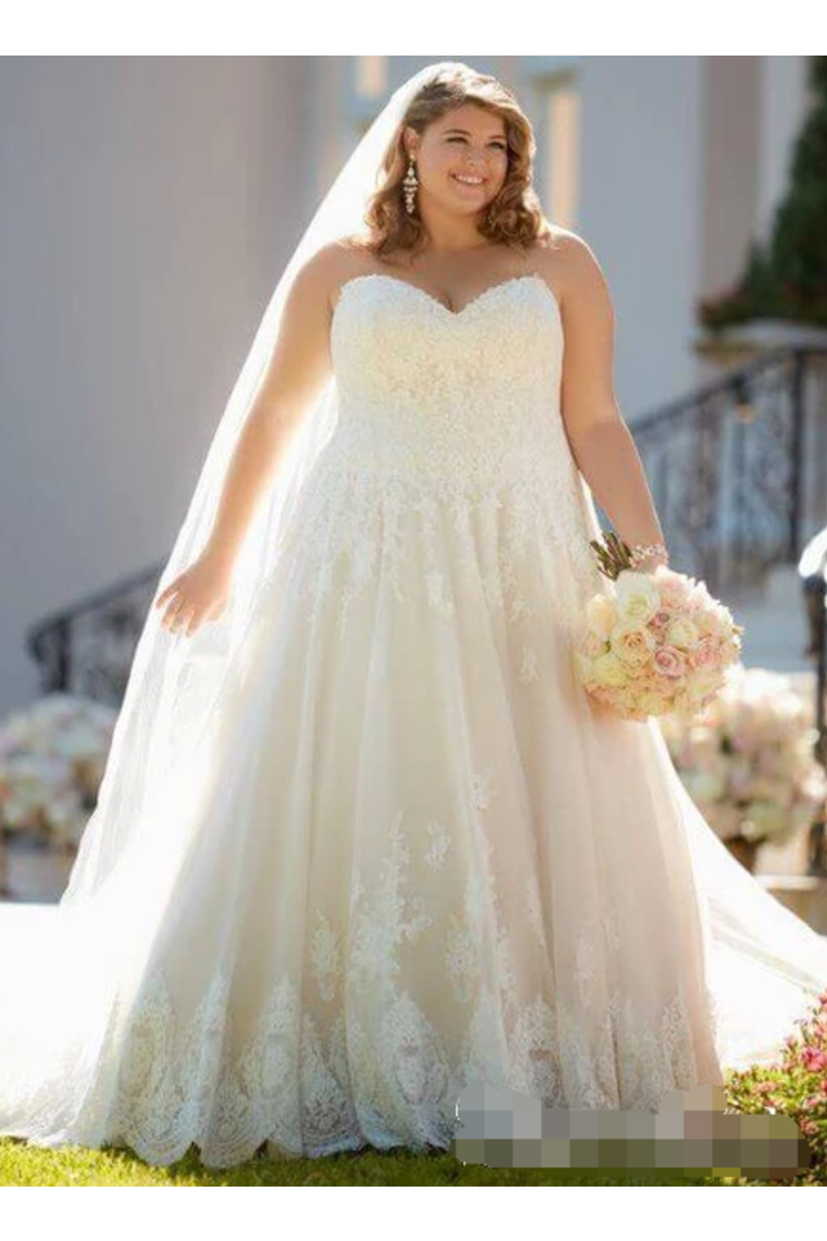 A Line Sweet Heart Neckline Wedding Dresses Plus Size Ivory Lace Wedding Gowns