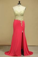 Load image into Gallery viewer, 2024 Spandex Prom Dresses Sweetheart With Applique And Slit