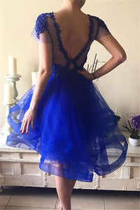 2023 Scoop A Line Open Back Homecoming Dresses With Applique Tulle