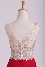 Load image into Gallery viewer, 2024 A Line V Neck Prom Dresses Chiffon With Beads And Slit Sweep Train