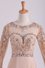 Load image into Gallery viewer, 2024 Prom Dresses Scoop 3/4 Length Sleeve A Line Chiffon With Beads
