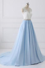 Load image into Gallery viewer, Classy Ivory And Sky Blue Long Lace Tulle Princess Prom Dresses