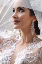 Load image into Gallery viewer, 2024 Luxurious Long Sleeves Scoop A Line Lace Wedding Dresses With Pearls Royal Train