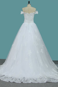 2024 Off The Shoulder A Line Tulle Wedding Dresses With Applique