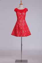 Load image into Gallery viewer, 2024 Lace Bateau Homecoming Dress A Line Red Short/Mini
