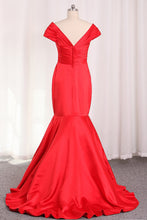 Load image into Gallery viewer, 2024 Satin Mermaid Off The Shoulder With Ruffles Evening Dresses