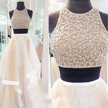 Load image into Gallery viewer, New Style Prom Dresses Sexy Champagne Prom Dress Two Piece High Neck Tulle Party Dresses RS144