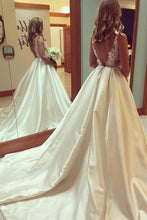 Load image into Gallery viewer, Pretty Open Back Long Lace Satin Elegant Wedding Dresses