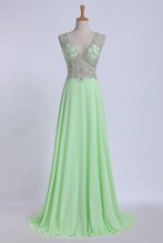 Load image into Gallery viewer, 2024 V-Neck Prom Dresses A-Line/Princess With Beads Chiffon&amp;Tulle