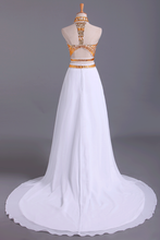 Load image into Gallery viewer, 2024 Two-Piece Prom Dresses High Neck With Beading Chiffon White