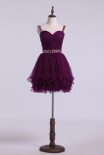 Load image into Gallery viewer, 2024 Homecoming Dresses Sweetheart Tulle With Ruffles And Beading Mini