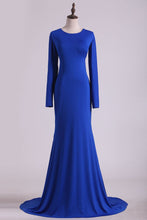 Load image into Gallery viewer, 2024 Scoop Prom Dresses Long Sleeves Spandex Open Back Drak Royal Blue