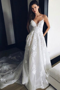 Charming Spaghetti Straps Long Ivroy Lace Wedding Dresses Wedding Gowns