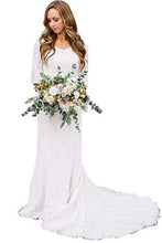 Load image into Gallery viewer, Vintage A Line Bohemian Lace Chiffon 3/4 Sleeve Scoop Wedding Gowns Bridal Dresses RS277