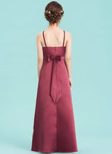 Load image into Gallery viewer, Junior Bridesmaid Dresses Bow(s) Neckline A-Line Square Riley With Floor-Length Satin