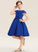 Knee-Length Satin Lace Junior Bridesmaid Dresses Bow(s) With Makayla A-Line Neck Scoop