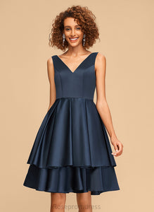 Homecoming Rachel Knee-Length V-neck Homecoming Dresses A-Line Satin Dress