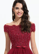 Load image into Gallery viewer, A-Line Lace With Bow(s) Dress Homecoming Dresses Off-the-Shoulder Jo Homecoming Beading Tulle Asymmetrical