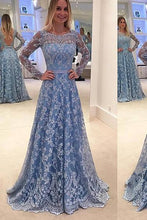 Load image into Gallery viewer, Lace Evening Dress Blue Prom Gowns Modest Prom Dresses For Teens Formal