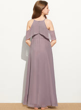 Load image into Gallery viewer, Floor-Length Neck A-Line Lillie Junior Bridesmaid Dresses Scoop With Ruffle Chiffon