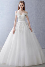 Load image into Gallery viewer, White Off-the-Shoulder Ball Gown Beads Sweetheart Floor-Length Wedding Dress RS751