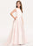 A-Line Lace With Satin Sweep Esther Pockets Bow(s) Train Junior Bridesmaid Dresses Neck Scoop