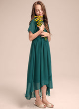 Load image into Gallery viewer, A-Line Bow(s) With Neck Lorelai Junior Bridesmaid Dresses Asymmetrical Chiffon Ruffle Scoop