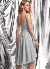 Load image into Gallery viewer, With Homecoming Dresses Chiffon Beading V-neck A-Line Dress Lisa Asymmetrical Homecoming