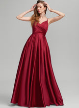 Load image into Gallery viewer, Floor-Length With Satin Ruffle V-neck A-Line Jada Prom Dresses