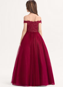 Junior Bridesmaid Dresses Greta Beading Tulle Floor-Length Off-the-Shoulder Lace Sequins Ball-Gown/Princess With