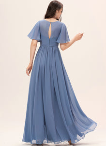 Ruffle Neckline Floor-Length A-Line Fabric Embellishment Silhouette V-neck Length Teresa Sleeveless V-Neck Bridesmaid Dresses