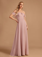 Load image into Gallery viewer, Off-the-Shoulder Length Embellishment Floor-Length Ruffle Silhouette Fabric Neckline A-Line Abagail Natural Waist Spaghetti Staps Bridesmaid Dresses
