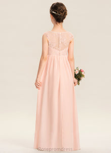 Floor-Length Elsie Junior Bridesmaid Dresses Lace Chiffon Ruffle A-Line V-neck With