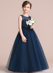 Karli Junior Bridesmaid Dresses Ball-Gown/PrincessScoopNeckFloor-LengthTulleJuniorBridesmaidDressWithSash#126265