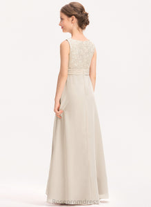 Chiffon Zoey Floor-Length Neck With A-Line Ruffle Lace Junior Bridesmaid Dresses Scoop