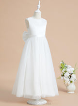 Load image into Gallery viewer, - Sleeveless Girl Lace/Bow(s) Satin/Tulle Scoop Neck A-Line Katherine Dress Ankle-length Flower With Flower Girl Dresses