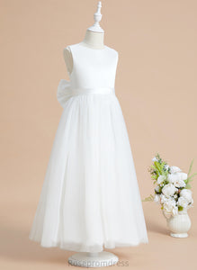 - Sleeveless Girl Lace/Bow(s) Satin/Tulle Scoop Neck A-Line Katherine Dress Ankle-length Flower With Flower Girl Dresses