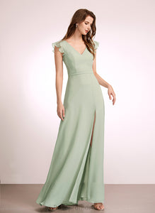 Silhouette Length Floor-Length V-neck Embellishment Neckline Fabric SplitFront A-Line Aimee Trumpet/Mermaid Floor Length Bridesmaid Dresses