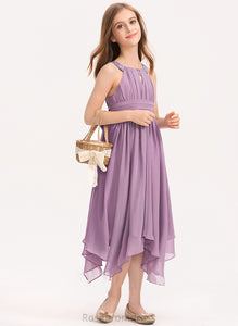 Bow(s) Tea-Length Ruffle Beading Scoop With Mylie Junior Bridesmaid Dresses Neck A-Line Chiffon