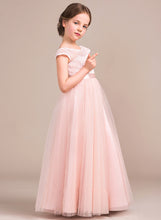 Load image into Gallery viewer, Junior Bridesmaid Dresses Scoop Neck Lace Bow(s) With Iyana A-Line Tulle Floor-Length