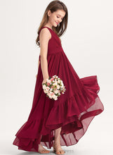 Load image into Gallery viewer, With Cascading V-neck Miah Chiffon A-Line Ruffles Bow(s) Asymmetrical Junior Bridesmaid Dresses