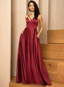 A-Line Fabric Neckline Embellishment Silhouette Length V-neck Floor-Length SplitFront Pockets Salma Bridesmaid Dresses
