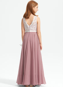 Junior Bridesmaid Dresses Thalia Floor-Length V-neck A-Line Lace Chiffon